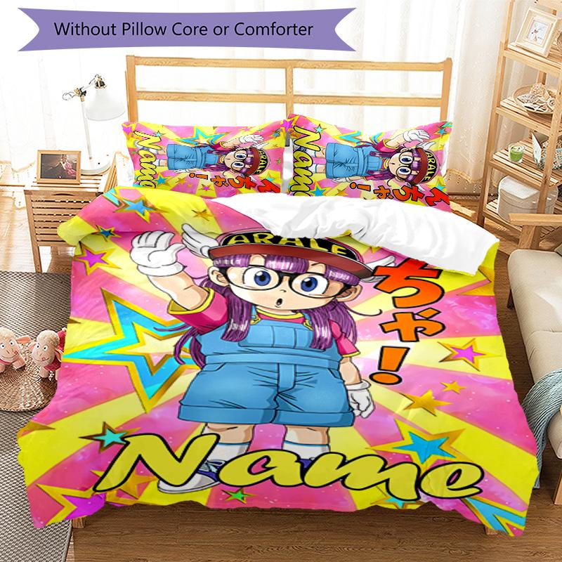 3pcs Custom Name Arale Norimaki Bedding Set Duvet Cover Closure Includes 1 Duvet Cover & 2 Pillowcases for All Seasons Bedroom Decor