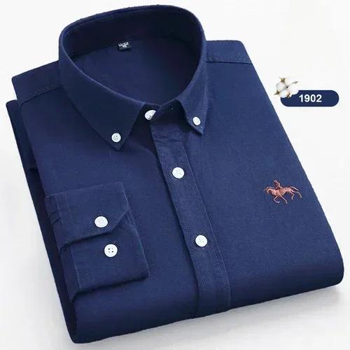 

Весенне-осенние мужские рубашки с длинным рукавом из чистого хлопка для среднего и молодого возраста для отдыха, из хлопка Оксфорд в клетку больших размеров 38