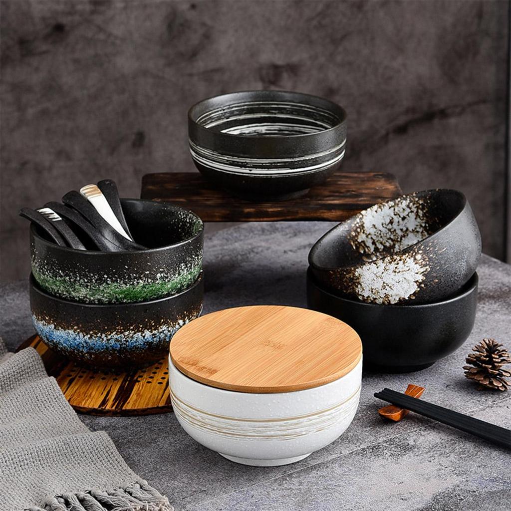 Ceramic Ramen Bowl Set Reusable Kitchen Bowl Japanese-Style Large Bowl Salad Bowl Cereal Bowl Picnic Bowl Instant Noodle Bowl for Soups Porridge
