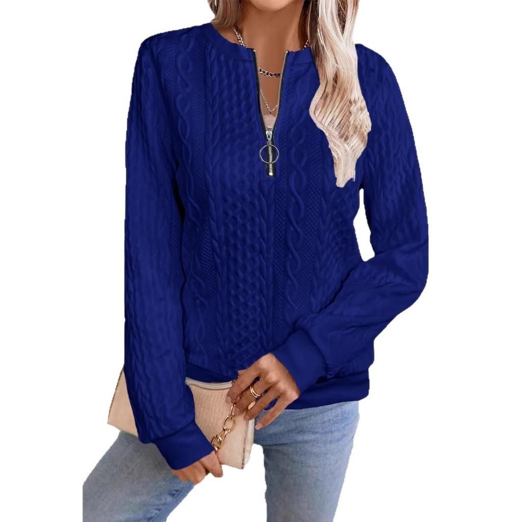 2024 Autumn/Winter European & American Casual Zipper Neckline Long Sleeve Women's Sweatshirt