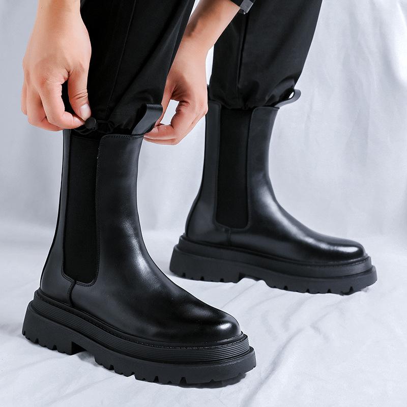 Bărbați Modă de Lux Scenă Club de Noapte Cizme Chelsea Înalte Negre Pantofi din Piele Naturală Cizmă Cowboy cu Platformă Lungă pentru Motocicletă Bărbați