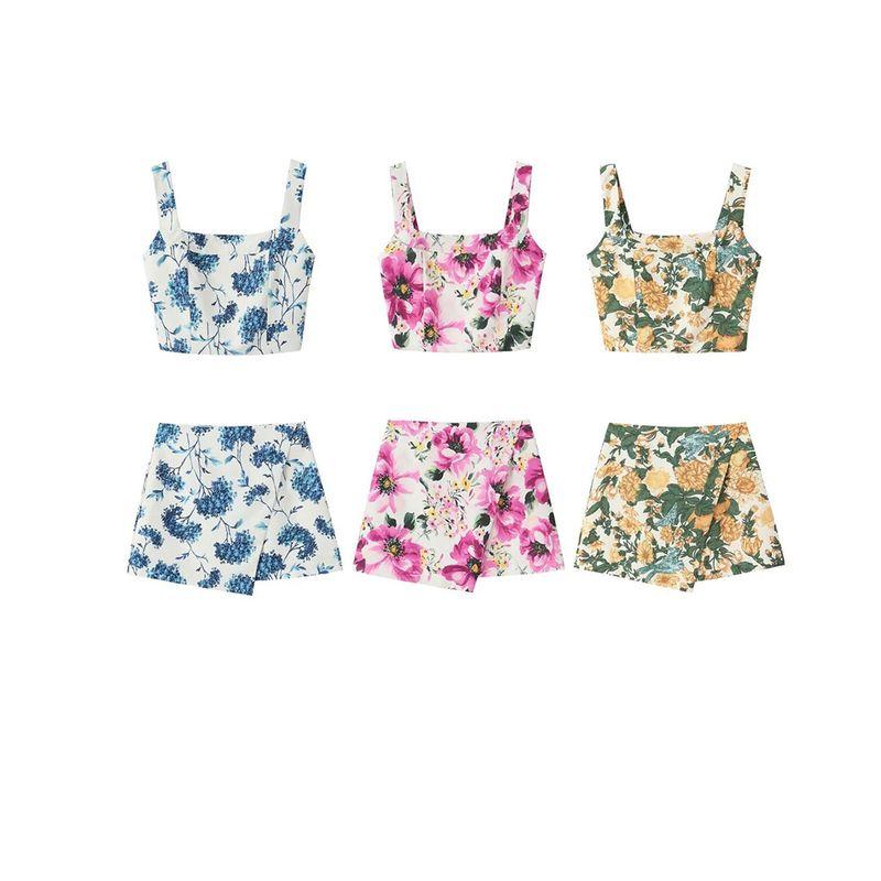 Kaslead New Arrival Women's Clothing Fashion Style Fashion Print Spaghetti-Strap Camisole Top Casual Pantskirt