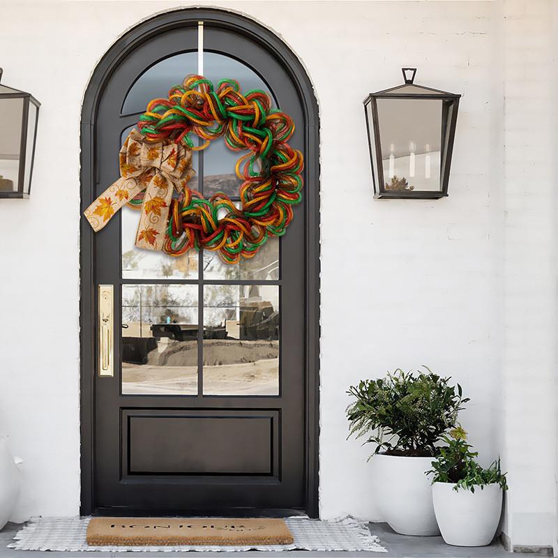 Beautiful Decor Thanksgiving Wreath Featuring Maple Leaves And Elegant Bow For Home