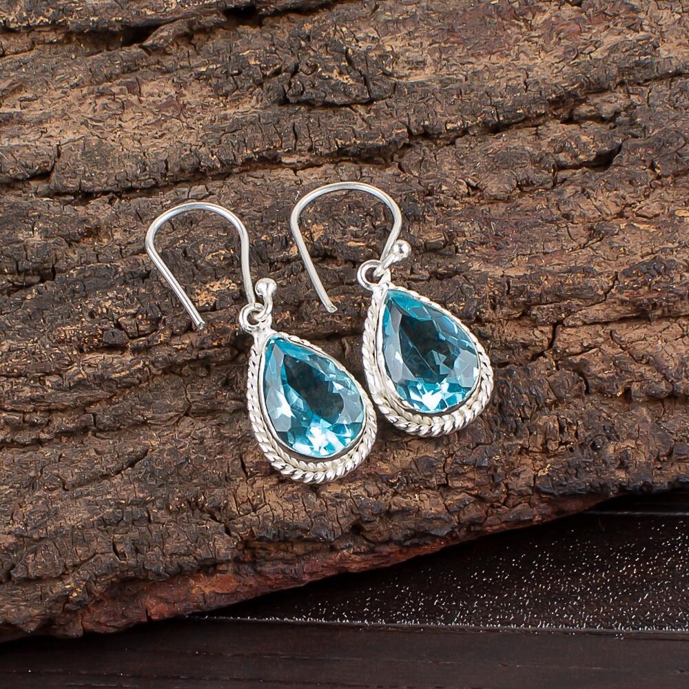 Sky Blue Topaz Gemstone 925 Sterling Silver Jewelry Drop/Dangle Earrings 1.40" EE-9-2