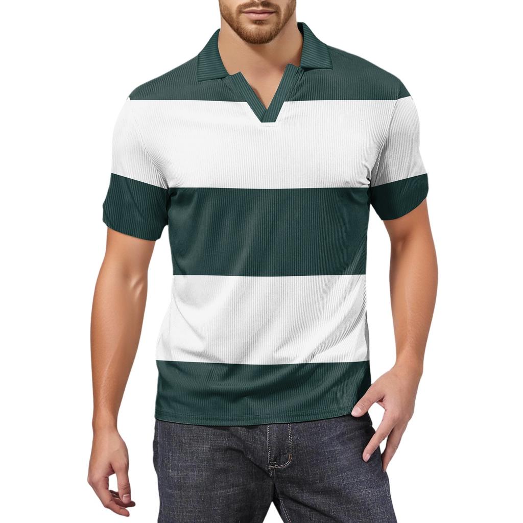Moda Hombre Top Estampado Cuello en V Manga Corta Camiseta de Golf
