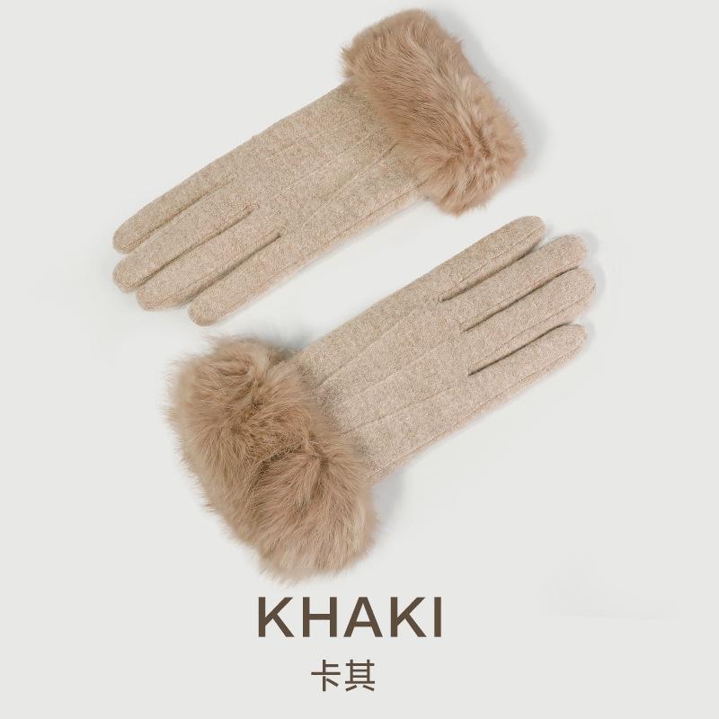 Wool wool premium cashmere gloves women's velvet warm driving cute gloves