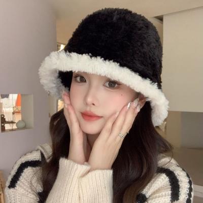 Autumn and Winter Hat Women's Plush Bucket Hat Women's Face Small Knitted Basin Hat Winter Warm Bucket Hat