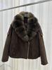 Autumn and winter new suede down fox fur big fur collar short down jacket women's locomotive trendy coat