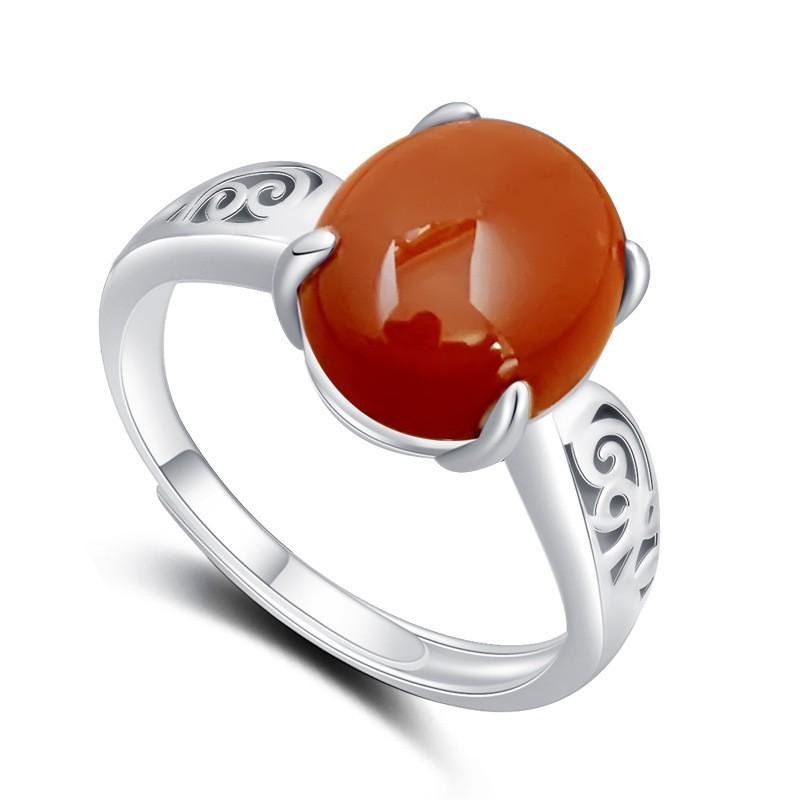Adjustable Vintage Style Red Agate Ring Women Men Geometric Minimalist Boho Jewelry