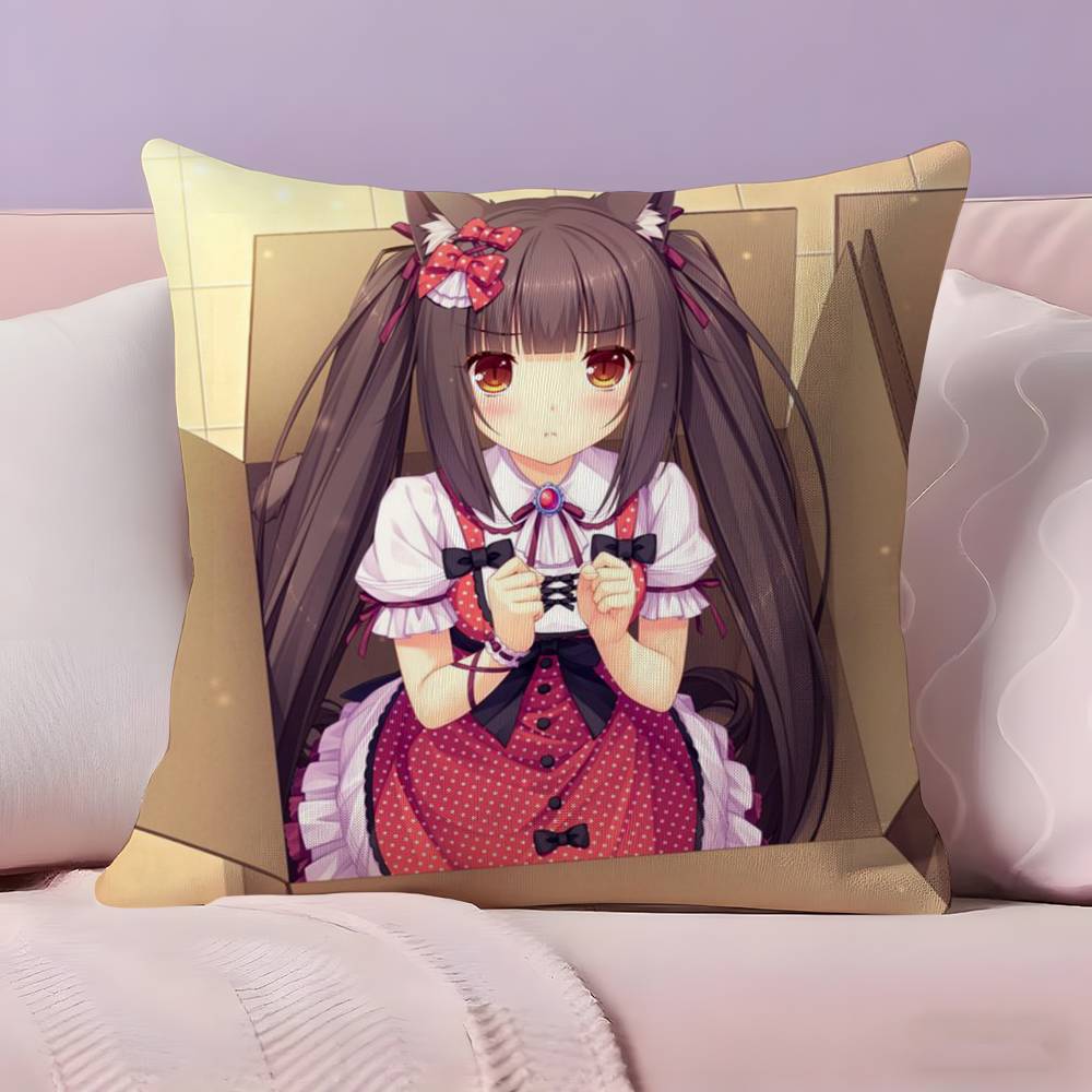 Девушка-кошка Милая N-NekoparaS Наволочка Ультрамягкая Кожевенная Ткань Облачная Мягкость и Скрытая Молния 30cmx30cm