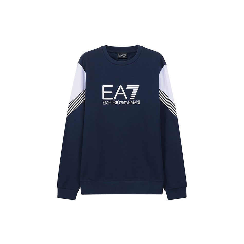 Emporio Armani EA7 Serie Kleurblok Logo Print Casual Ronde Hals Sweatshirt Heren sweatshirt Marineblauw 6LPM55-PJ9FZ-1554 M