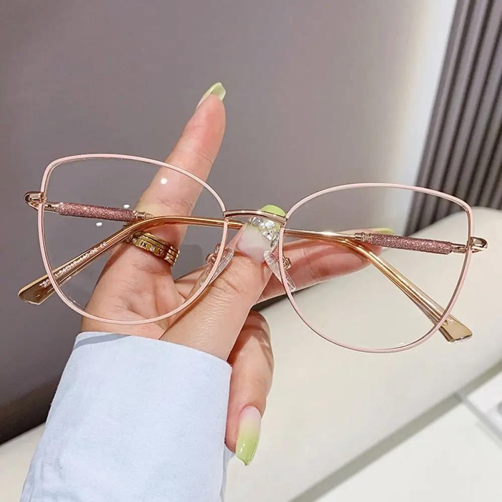 Cat Eye Metal Eyeglasses Women Men Anti Blue Light Glasses Big Frame Computer Office Goggles Optical Eyeglasses Gafas
