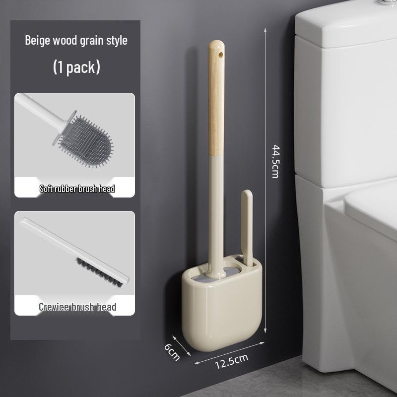 Wall-Mounted Long-Handled Silicone Toilet Brush Set with Base
