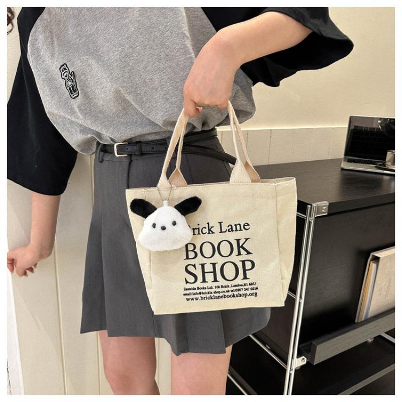 Basit Mini Tote Kova Çanta Büyük Kapasiteli Dış Saplı Kanvas Çanta