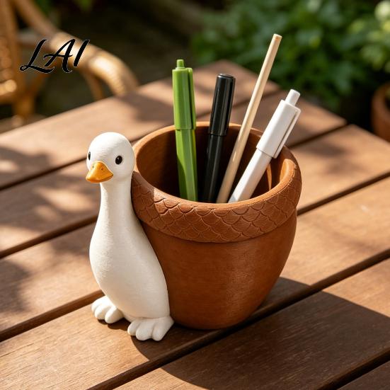 Schreibtisch-Organizer für Schüler Niedlicher Gänse-Stifthalter Große Kapazität Kompakte Größe Behälter 3D-Schreibwaren-Druck PLA für Stifte Büroklammern und Notizhalter
