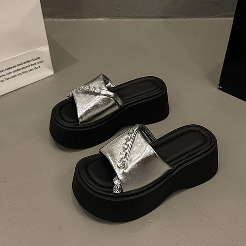 Mode Damen Strass Plateau Pantoletten Sommer Mode Zehenfrei Hoher Absatz Outdoor Damen Flip-Flops Höhenerhöhung Strandsandalen