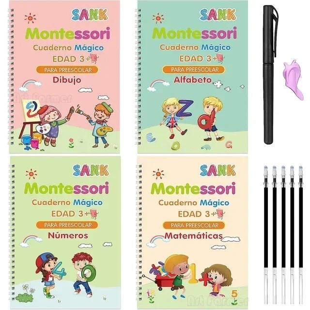 4 יחידות מחברת תרגול קסם פורטוגזית עם עט לגני ילדים ילדים מחברת קליגרפיה ילדים רב פעמית ספר כתיבה גיל 3-8