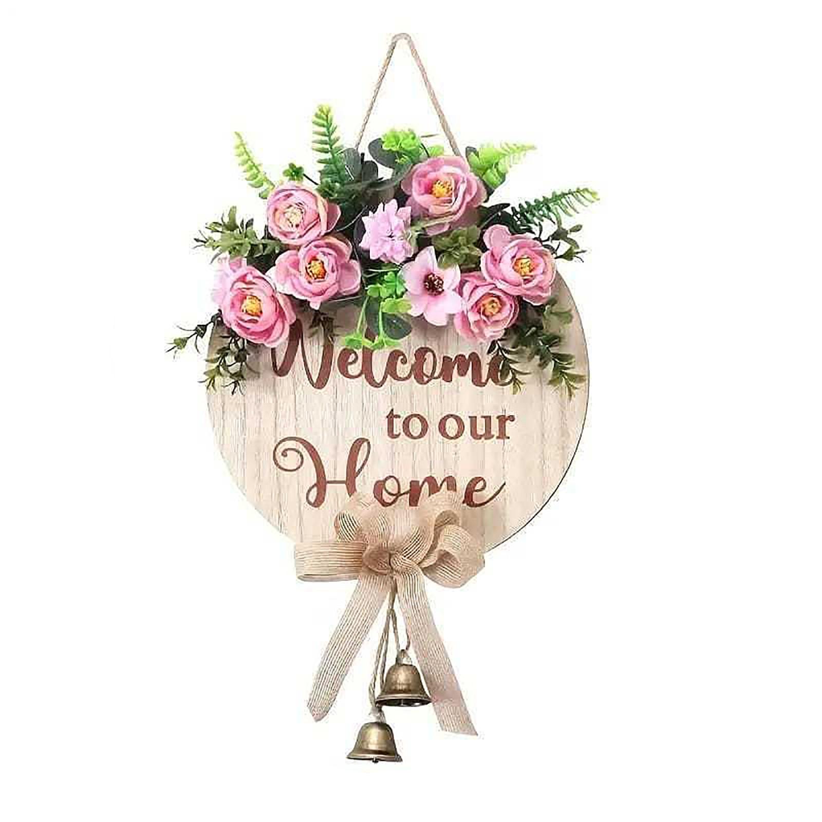 

Welcome Wooden Door Sign With Bell And Wreath - Homecoming And Holiday Door Hanging Decoration One Size