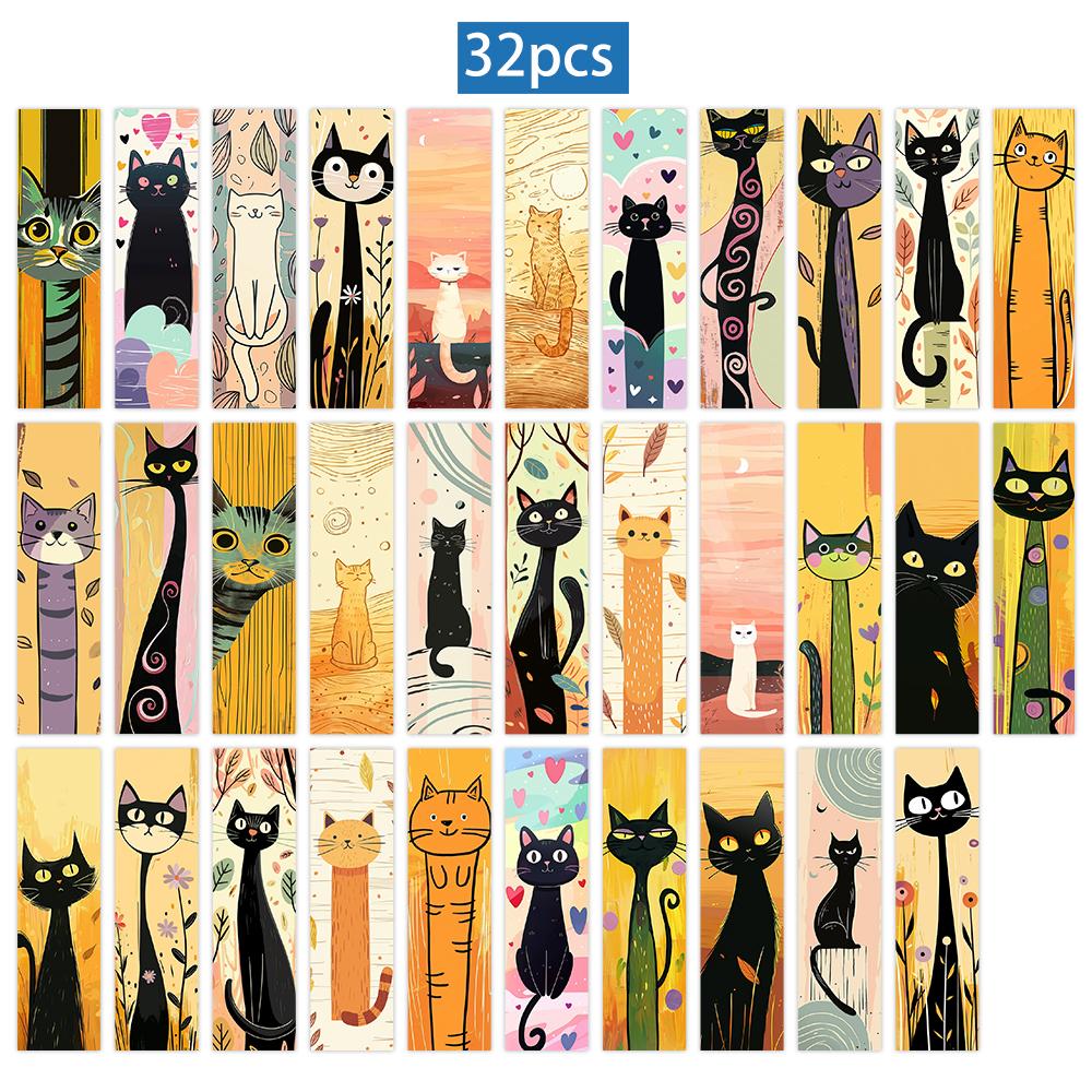 32pcs. Cartoon cat bookmarks, for reading assistance, suitable for Christmas, Halloween, teachers, readers, and birthday gifts
