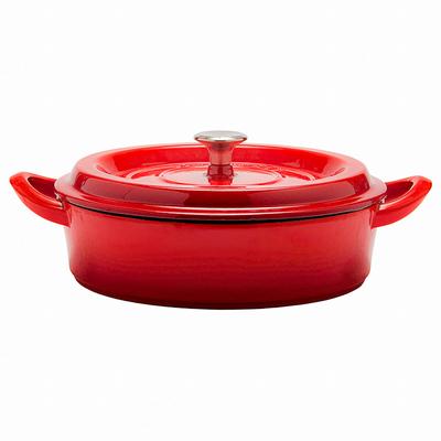 Litý hrnec 24cm mělký červený litý smaltovaný hrnec Vaření bez vody Cirkulace páry Vnější zpracování smaltu Speciální matný smalt Vnitřní zpracování