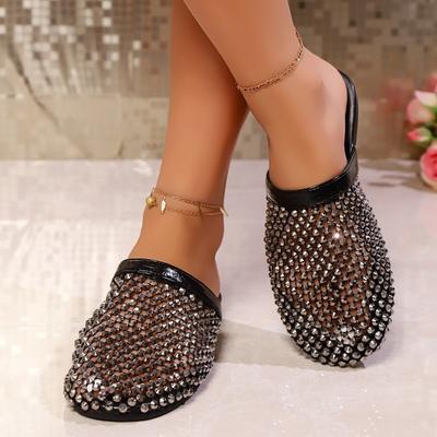 Women’s Rhinestone Closed-Toe Slip-On Slide Sandals Sparkly Summer Shoes