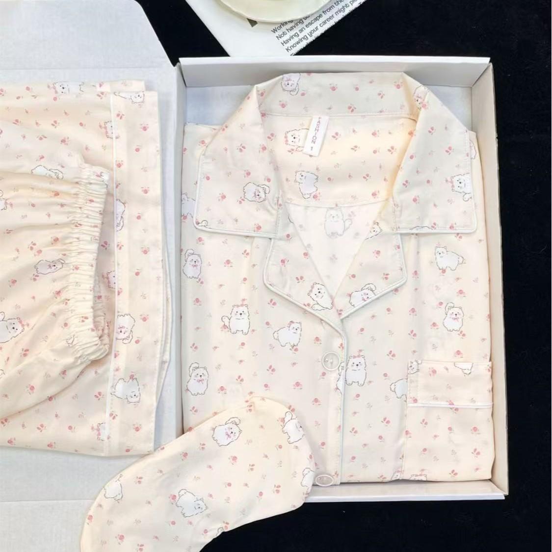 

New floral puppy pajamas women can wear short-sleeved shorts set in summer casual loose loungewear S