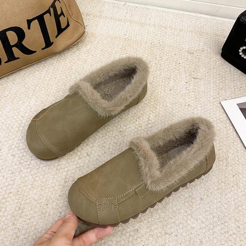 Fleece warm flat-bottomed cotton shoes for women's new winter wear non-slip low-heeled soft-soled warm cotton shoes