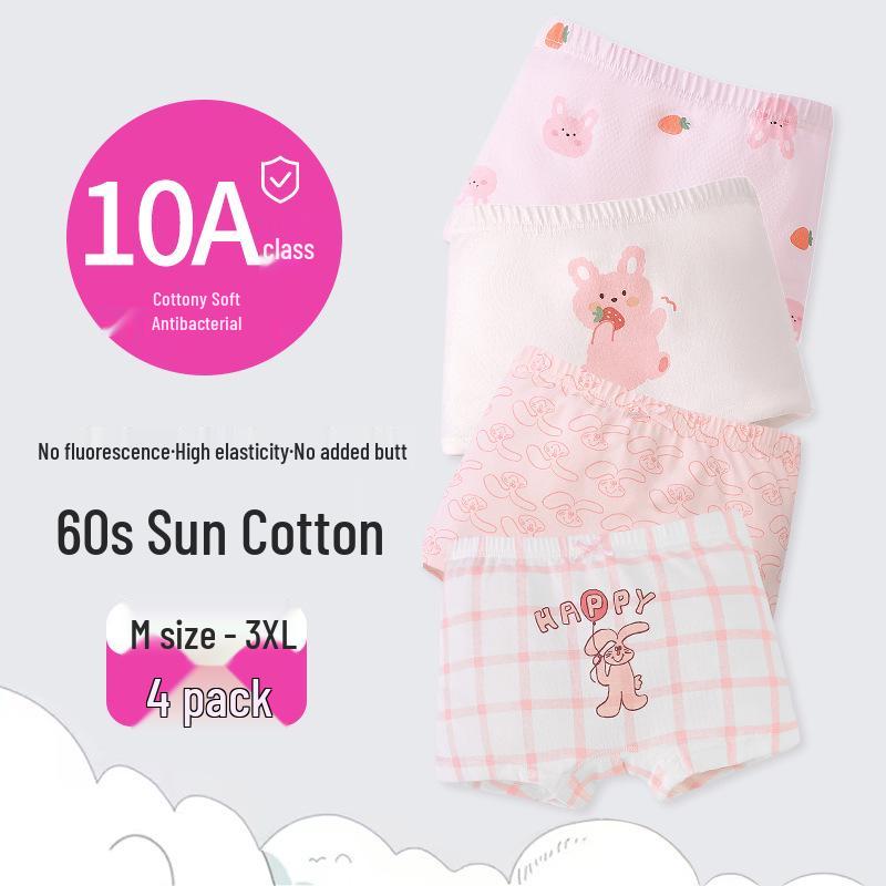 Girls' Cartoon Pattern Cotton Boxer Briefs - Thin, Antibacterial, Four Seasons Toddler & Young Child Style
