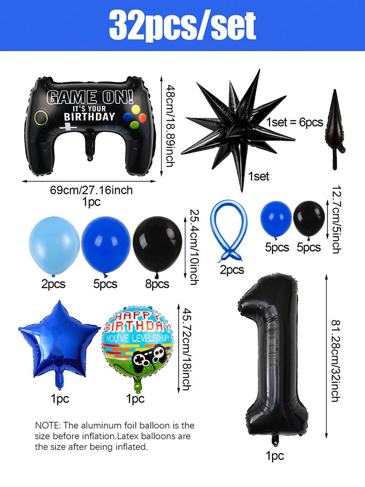 1set Video Game Theme Number Birthday Set Game Controller Balloons Black 1-15 Number Balloons Gamer Kids Birthday Party Decors