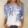 Casual Womens Round Neck Fashion 34 Sleeve Loose Printed Tshirt Ladies Top