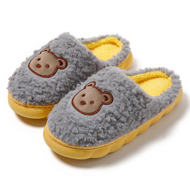 Pantoufles en coton ménagères à semelles épaisses antidérapantes automne et hiver mignonnes en peluche coton serpillière chaussures d'intérieur en coton ours