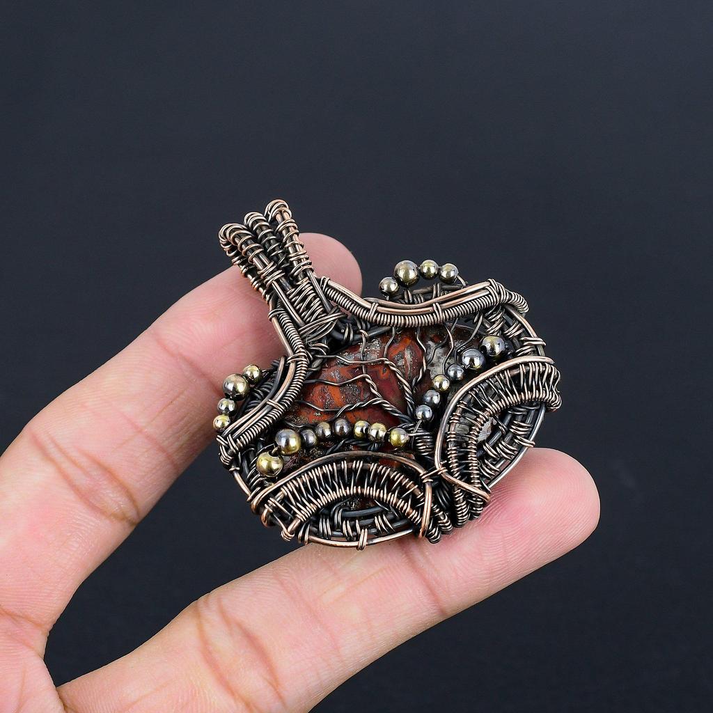 Red River Jasper Pendant, 999 Copper Wire Wrapped Pendant Handmade Gemstone Jewelry, Gifts For Wife Brand New Pendant
