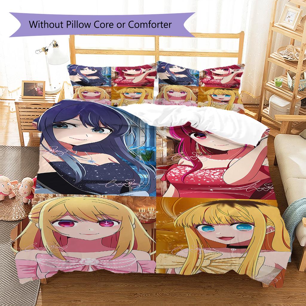 Oshi no Ko Pattern Bedding,Quilt Set Quilt Cover Pillowcase Home Birthday Gift (1 * duvet cover + 2 * pillowcase, without core)