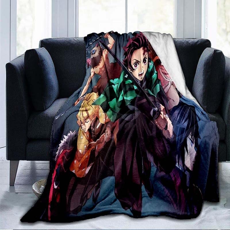 Devil's Blade Anime Home Textile Demon Slayer Kimetsu No Yaiba Kamado Tanjirou Nezuko Double Plush Lamb Down Blanket Bedding