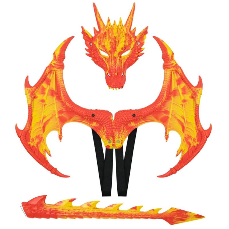 Drachenkostüm für Kinder Jungen Mädchen, Drachenflügel Schwanz Masken-Set, Halloween Dinosaurier Cosplay Kostüm Zubehör