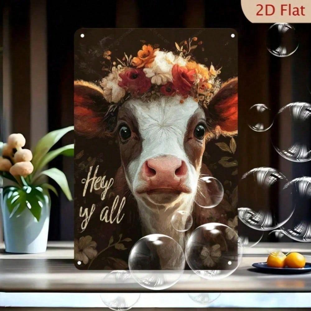 Vintage Cow Metal Poster Hey Yall Farmhouse Wall Art