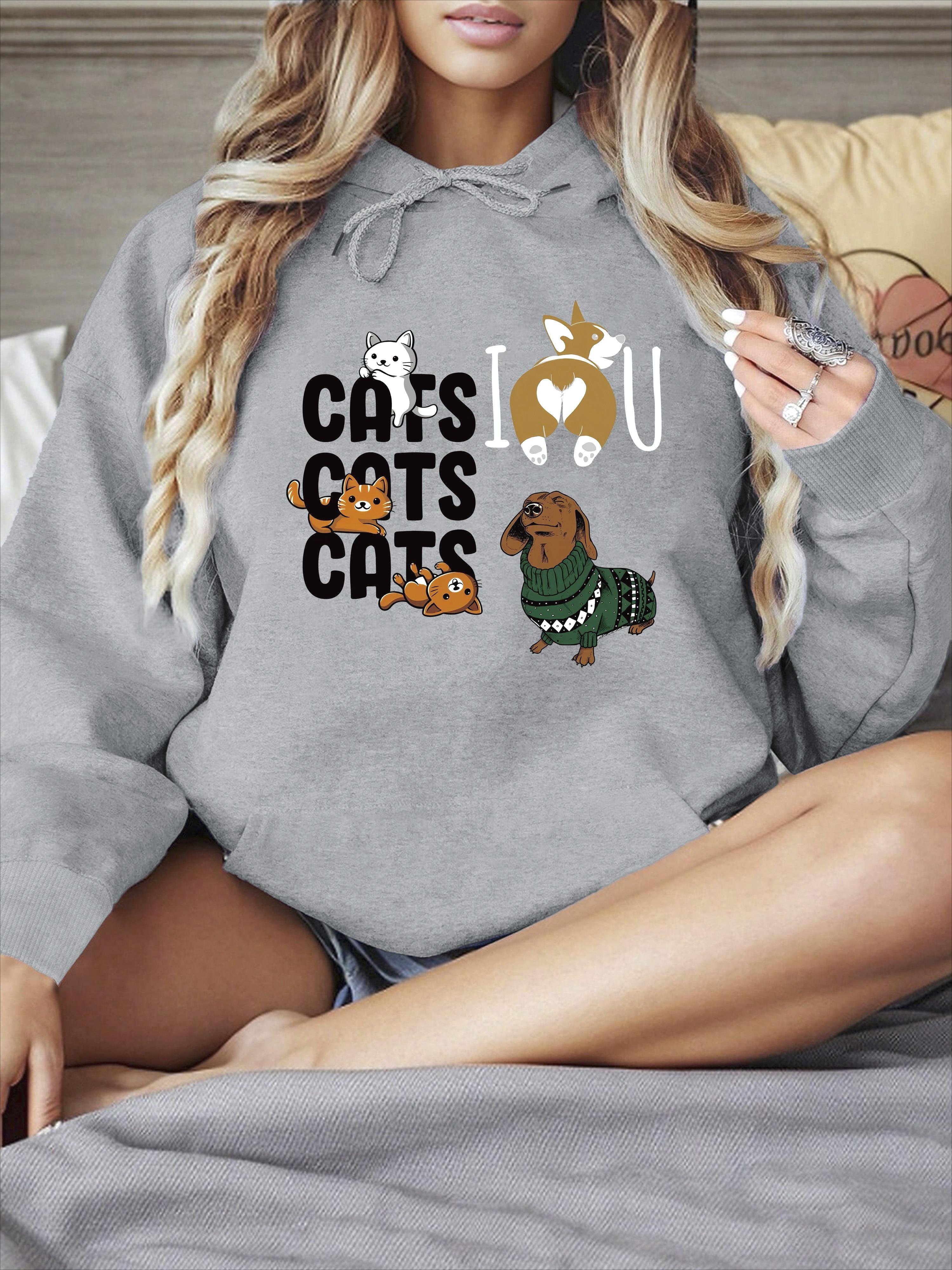 

2025 Женские новые осенне-зимние худи с принтом кошки и собаки, повседневный свитшот с круглым вырезом, женская одежда 3XL