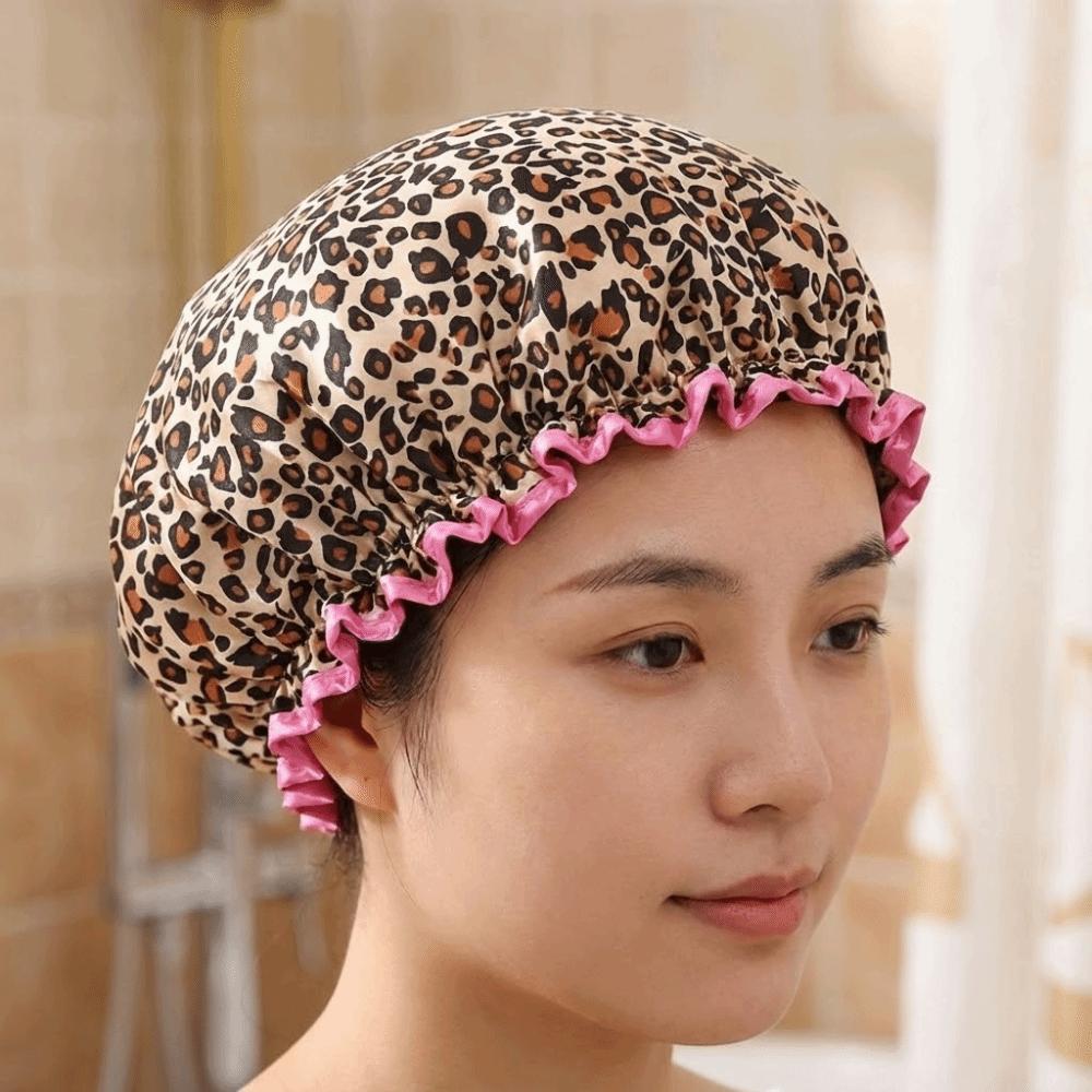 4PCS/SET Elastic Shower Cap Double-layer Hair Care Hat Bath Cap Printed Bonnet  Shower