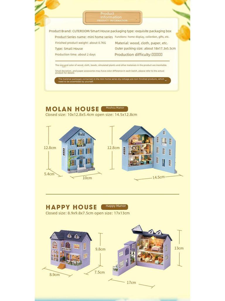 Happy Manor Wooden DIY Multi-Level Hut - Molan Manor Handmade Gift for Women