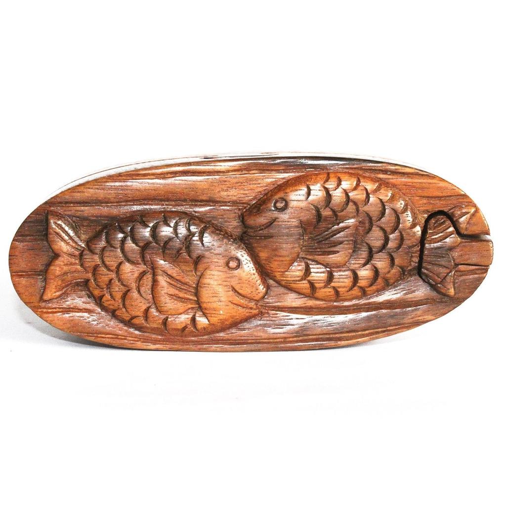 Wooden Secret Compartment Puzzle Box, Twin Fish