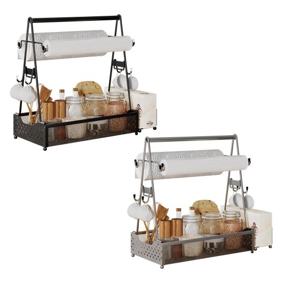 Portacondimenti da Picnic per Griglia con Porta Rotolo di Carta Grande Capacità Design con Manico Organizer per Griglia Portaoggetti per Barbecue