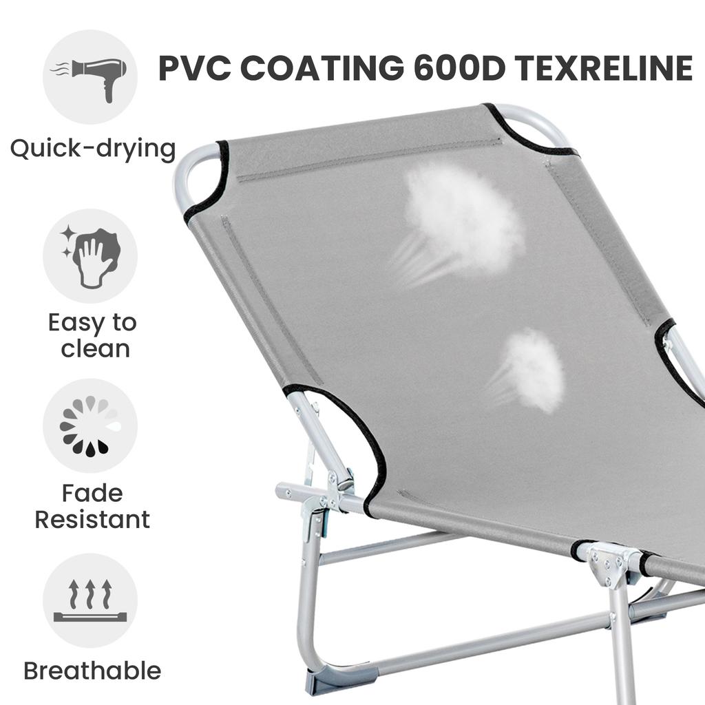 Reclining Sun Lounger Chair Folding Camping Bed with 4-Position Adjustable Backrest, Grey