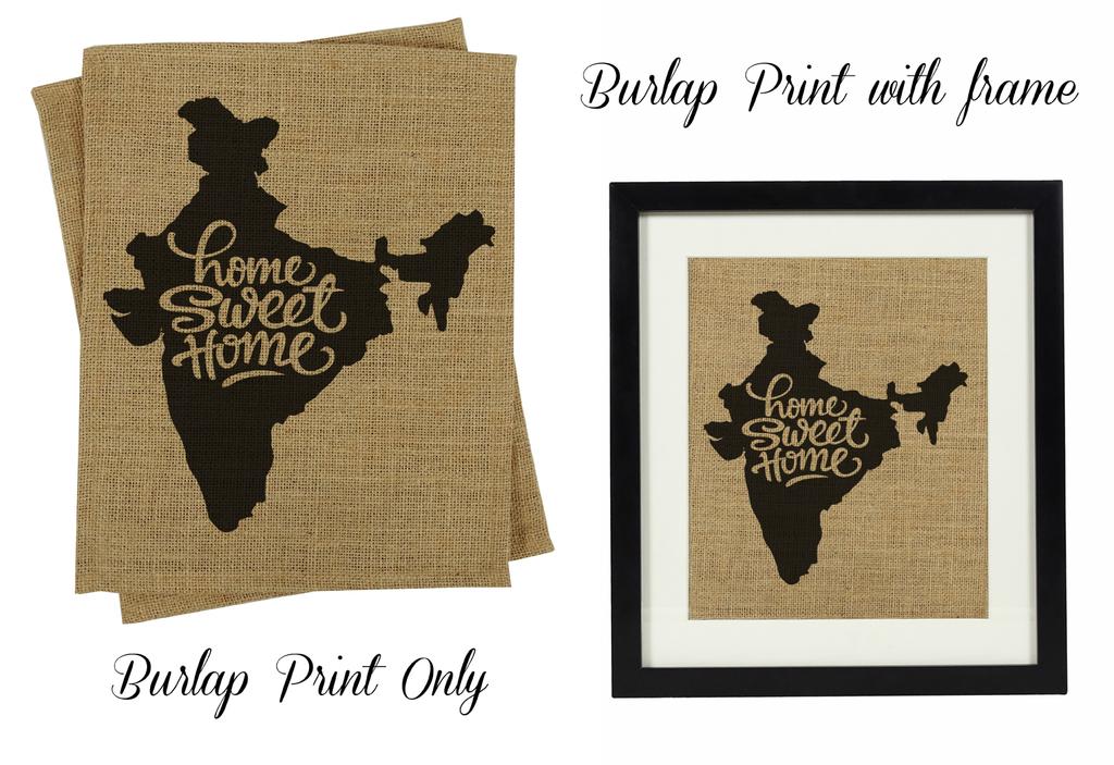 Darling Souvenir Home Sweet Home Burlap Print Wall Decor India Country Map Housewarming Gift-Burlap Print Only