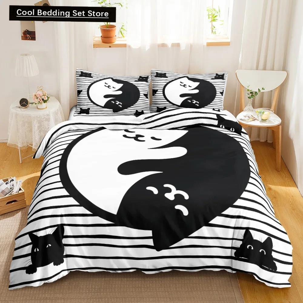 3PCS Single-sided Printed Bedding Set ,Comforter Cartoon Cute Cat Duvet Bedding Cover Pillows Comfortable Bedspreads BeddingSet
