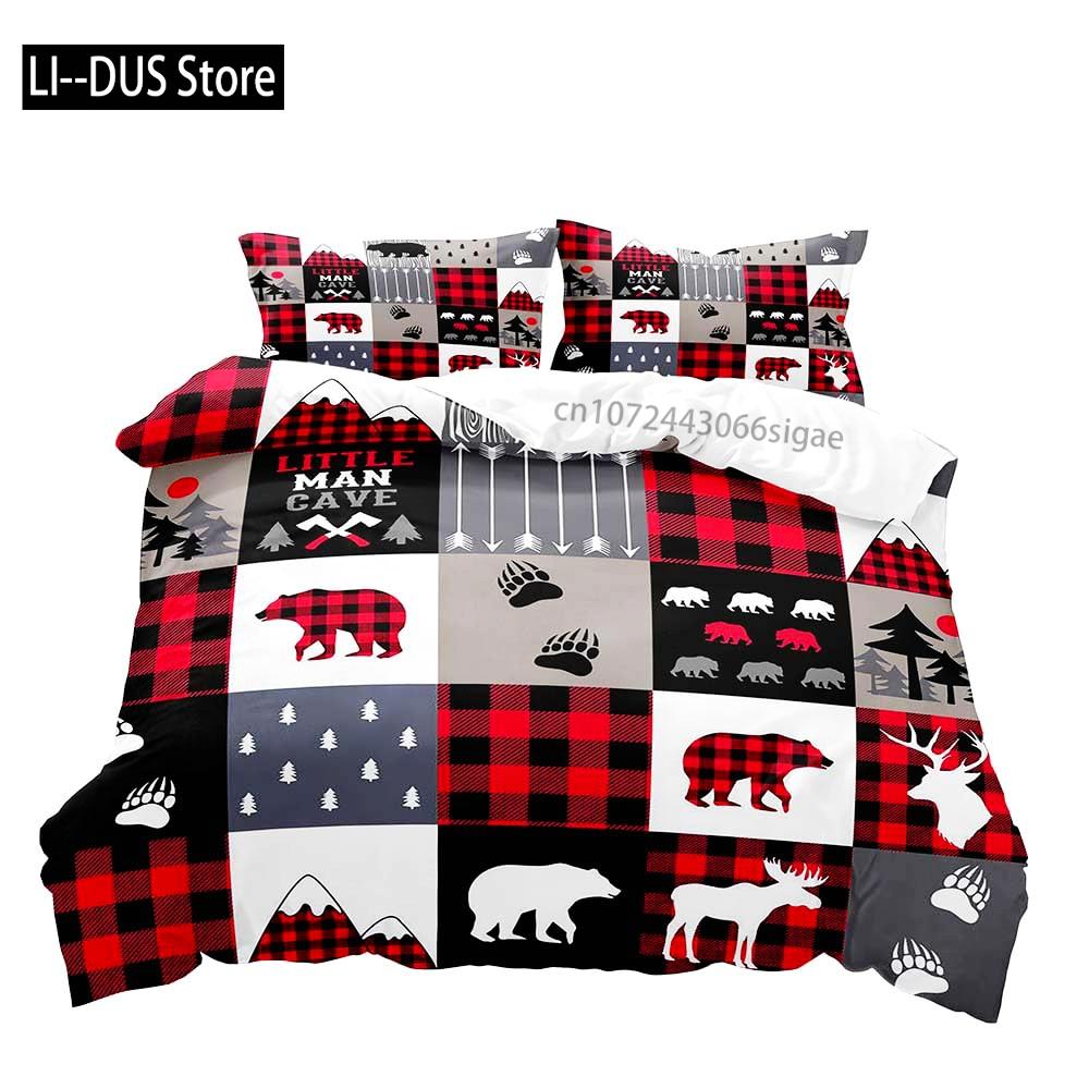Farmhouse Bedding Sets Deer Elk Moose Mountain Woodland Animals Duvet Cover, Rustic Bedroom Decor, 2 Pillowcases Bedroom Decor