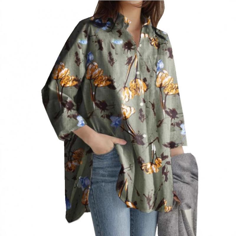Langärmeliges lockeres Übergrößen-Freizeitshirt für Damen mit unregelmäßigem Druck