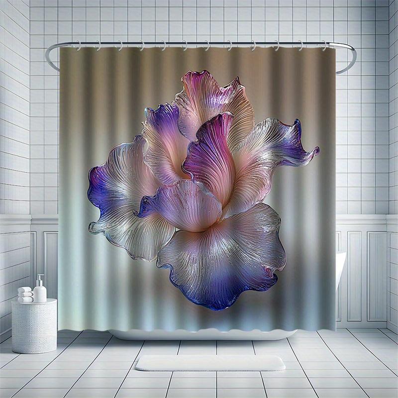 Glass Flower Shower Curtain Set - Purple & White Gradient, Elegant Art Style, Polyester Fabric, Modern Bathroom Decor