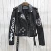 2021 Damen PU-Lederjacke mit Nieten und Reißverschluss, 3D-Druck-Motorraddesign