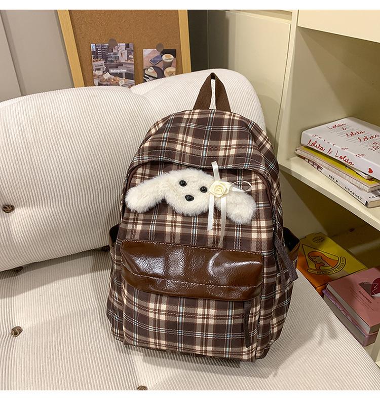 School Bag New Plaid Backpack Retro Versatile Campus College Student School Bag Going Out Cute Casual Lightweight Backpack