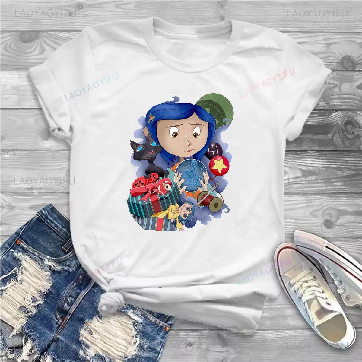 

Classic Cotton Women s T Shirts Vintage Coraline Amazing Tees Short Sleeve Crewneck T-Shirt Summer Clothing 4XL